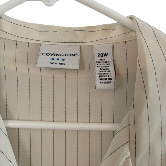Covington Woman Long Sleeve Pin Striped Button Down Blouse Cream Gray 20W - Picture 3 of 9